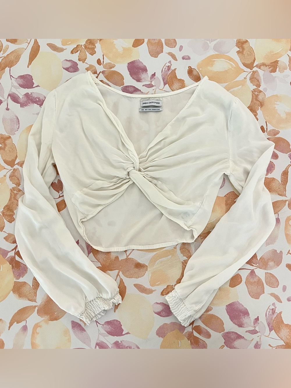 Urban Outfitters Medium White Twist Front Long Sleeve Crop Top Y2K Coquette